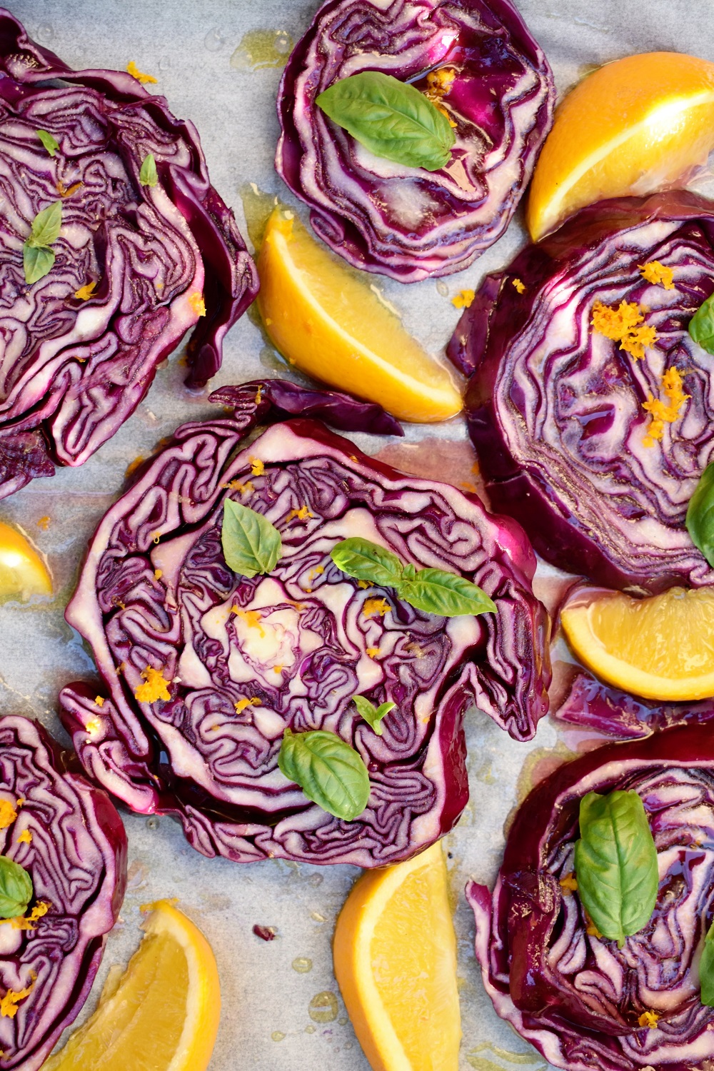 CAVOLO VIOLA AL FORNO CON ARANCE E BASILICO