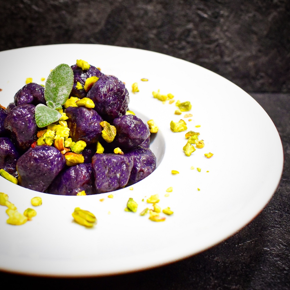 PEPITE DI CAROTE VIOLA CON BURRO, SALVIA E PISTACCHI MILANI FRUTTA SECCA