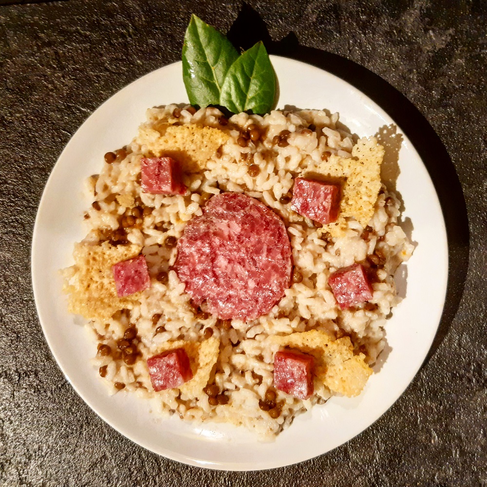 ZAMPONE CON RISOTTO AL PROSECCO, LENTICCHIE E PARMIGIANO